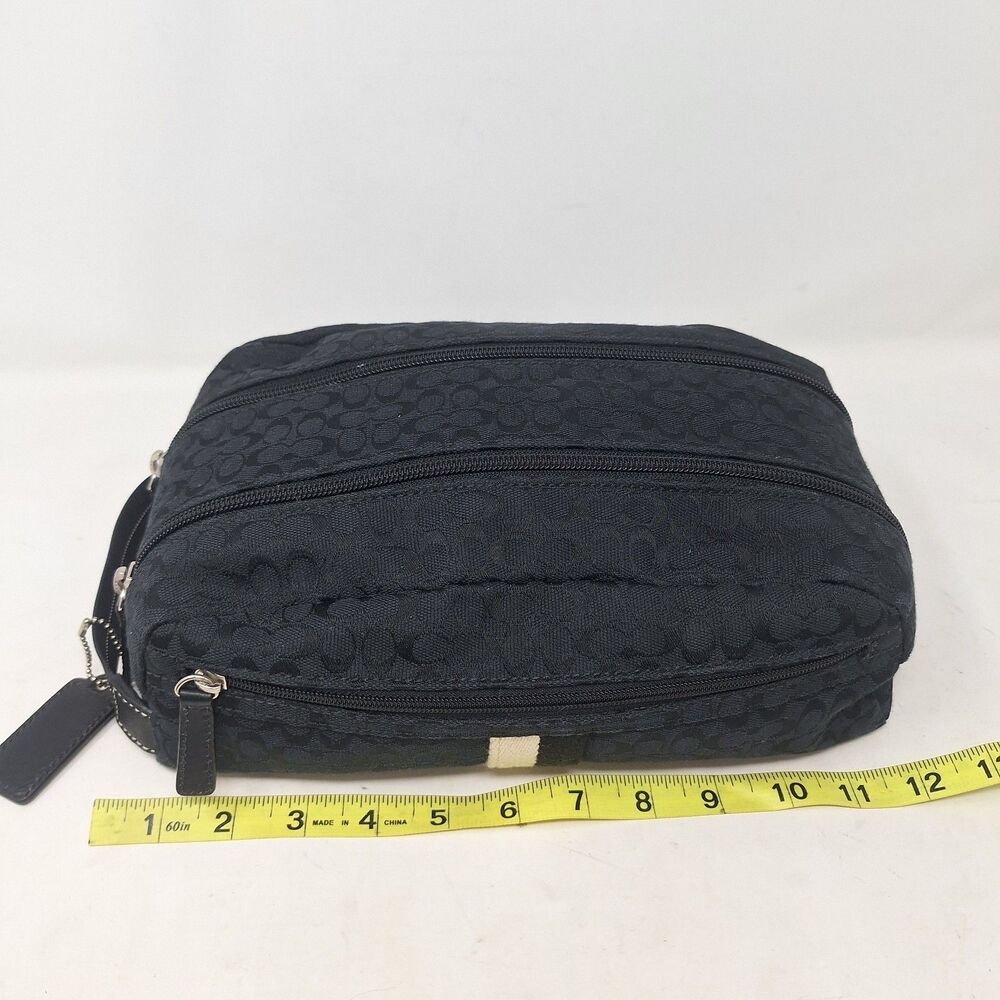 Coach Black Signature Jaquard Logo Canvas White Stripe Toiletry Bag Travel - Picture 4 of 9